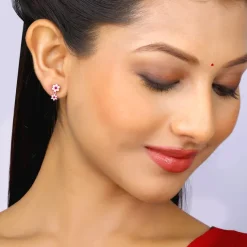 Rose Gold Royal Pink Floral Earrings