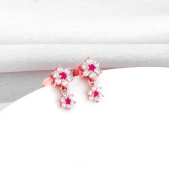 Rose Gold Royal Pink Floral Earrings