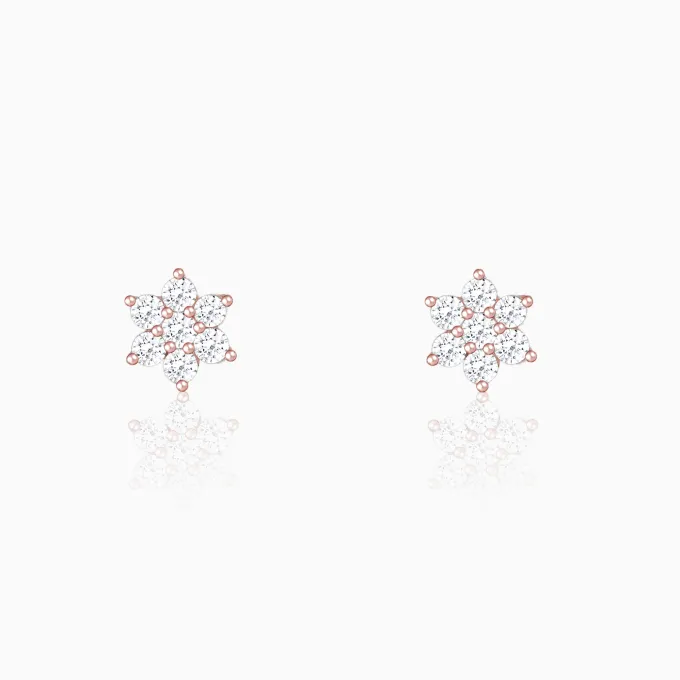 Rose Gold Shining Flower Studs