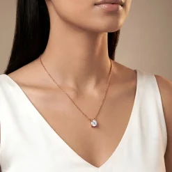 Rose Gold Solitaire Gleam Pendant With Link Chain