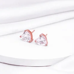 Rose Gold Solitaire Heart Studs