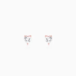 Rose Gold Solitaire Heart Studs