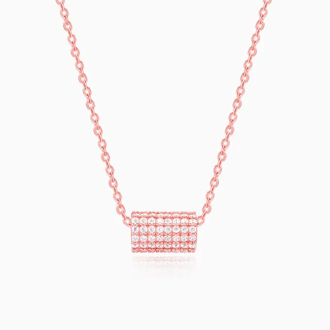 Rose Gold Sparkling Loop Pendant With Link Chain