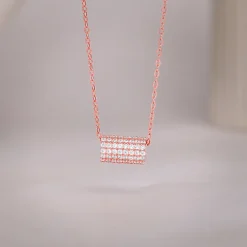 Rose Gold Sparkling Loop Pendant With Link Chain