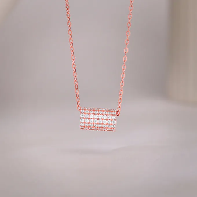 Rose Gold Sparkling Loop Pendant With Link Chain