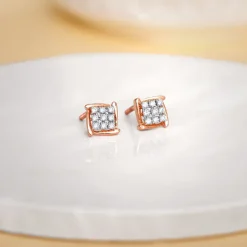 Rose Gold Sparkling Square Lab Grown Diamond Earrings