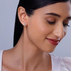 Rose Gold Sparkling Square Lab Grown Diamond Earrings