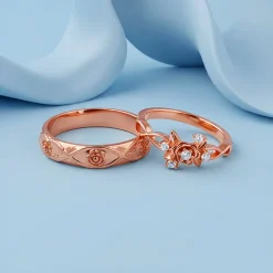 Rose Gold Spring Floral Couple Rings