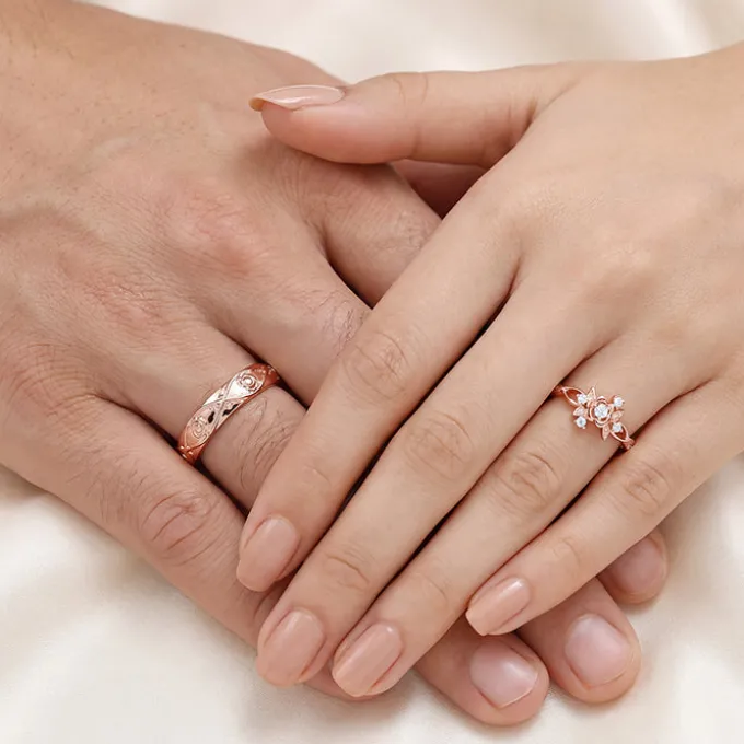 Rose Gold Spring Floral Couple Rings