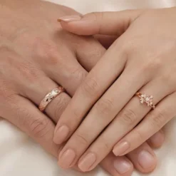 Rose Gold Spring Floral Couple Rings
