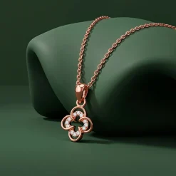 Rose Gold Starlit Clover Pendant with Link Chain