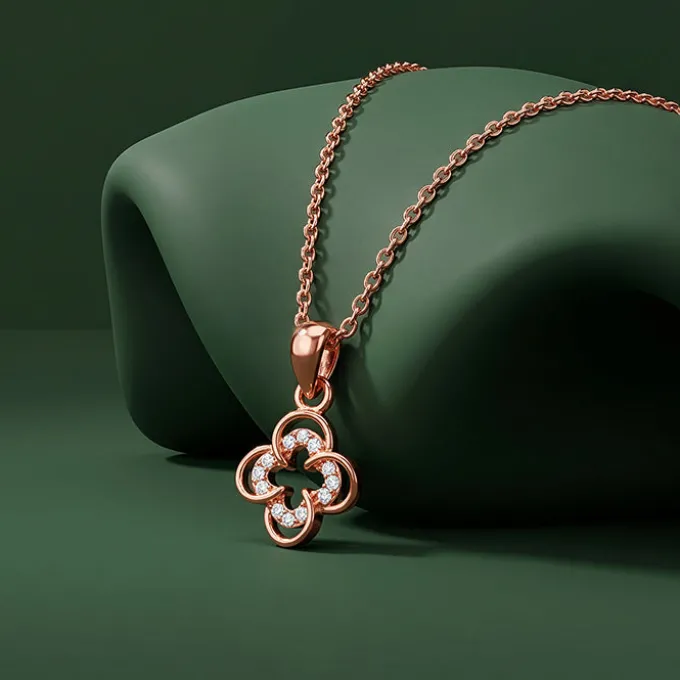 Rose Gold Starlit Clover Pendant with Link Chain