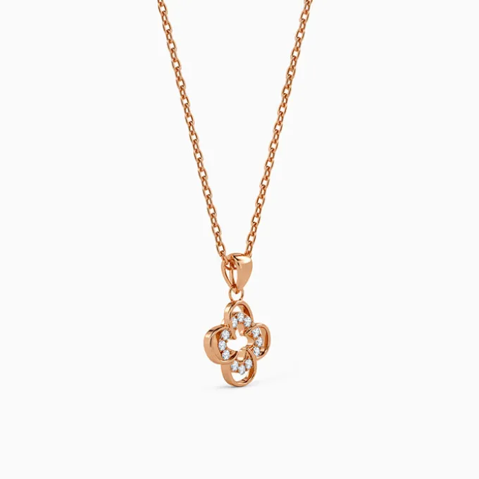 Rose Gold Starlit Clover Pendant with Link Chain