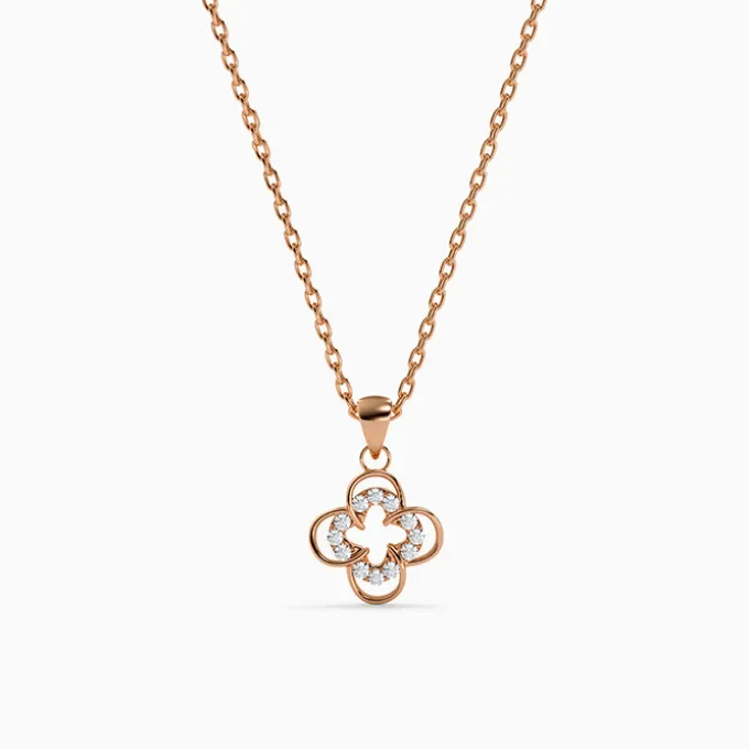 Rose Gold Starlit Clover Pendant with Link Chain