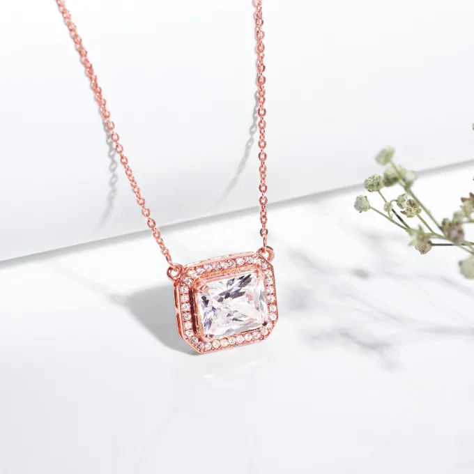 Rose Gold Studded Baguette Necklace