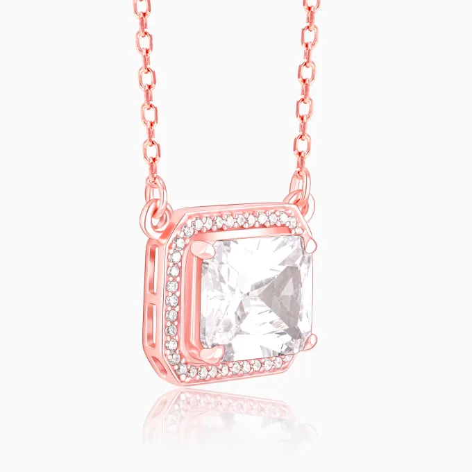 Rose Gold Studded Baguette Necklace