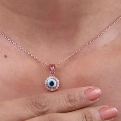 Rose Gold Studded Evil Eye Pendant
