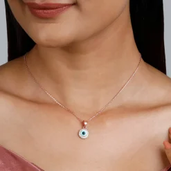 Rose Gold Studded Evil Eye Pendant