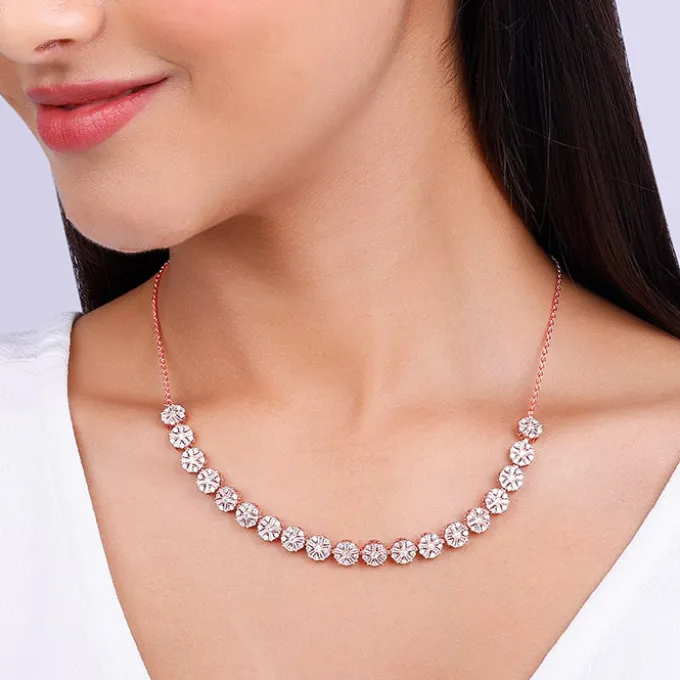 Rose Gold Studded Flower Necklace