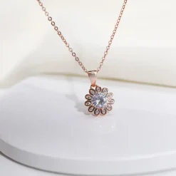 Rose Gold Sun Flower Pendant with Link Chain