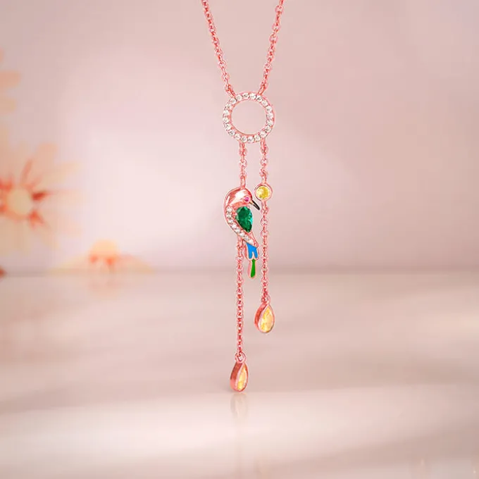 Rose Gold Swinging Bird Pendant with Link Chain