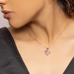 Rose Gold Swirl Heart Pendant with Link Chain