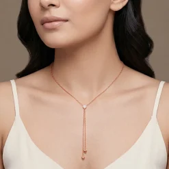 Rose Gold Three Hearts Lariat Necklace