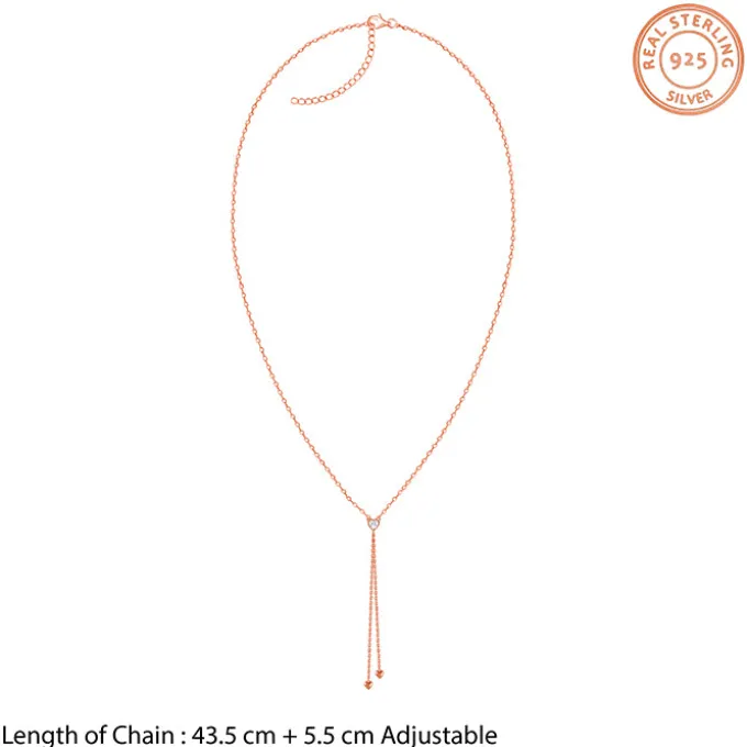 Rose Gold Three Hearts Lariat Necklace