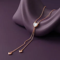 Rose Gold Three Hearts Lariat Necklace