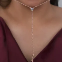 Rose Gold Three Hearts Lariat Necklace
