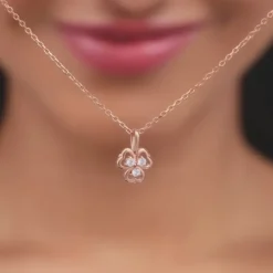 Rose Gold Three Leaf Clover Pendant With Link Chain