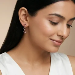 Rose Gold Triple Heart Dangler Earrings