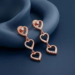 Rose Gold Triple Heart Dangler Earrings