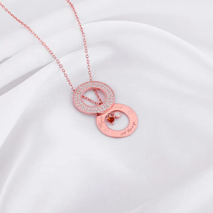 Rose Gold Two Hearts Becoming One Pendant With Link Chain
