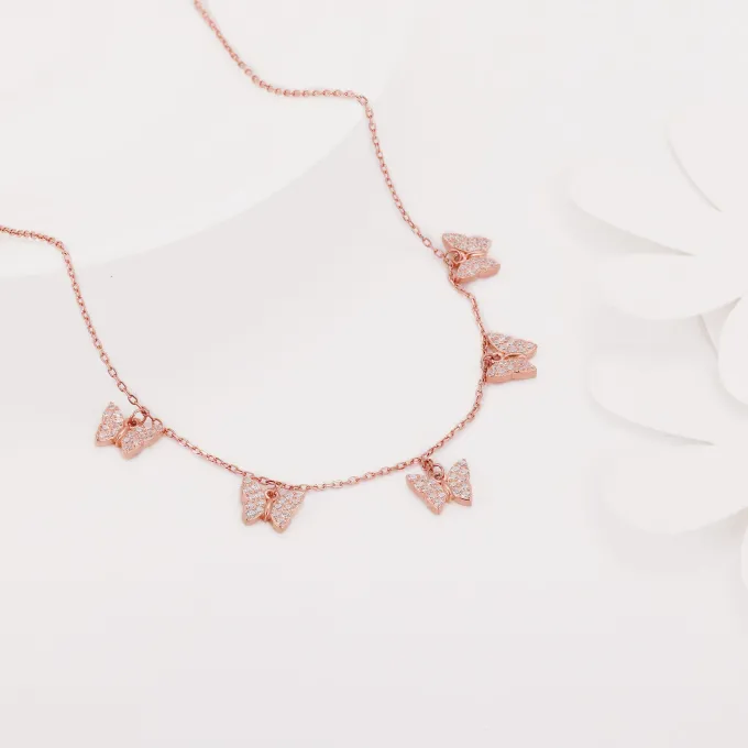 Rose Gold Wavering Wings Butterfly Necklace