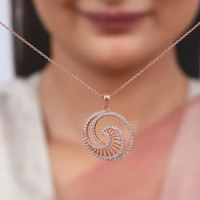 Rose Gold Whirpool Pendant With Link Chain