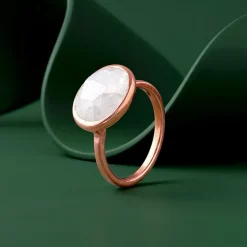 Rose Gold White Rainbow Stone Ring