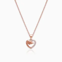 Rose Gold Winged Heart Pendant with Link Chain