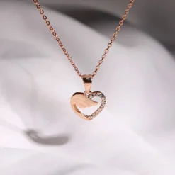 Rose Gold Winged Heart Pendant with Link Chain