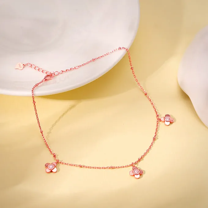 Rose Gold Zircon Clover Charm Anklet