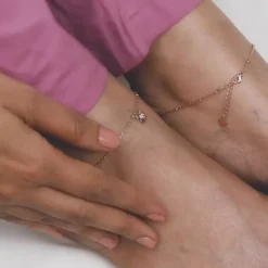 Rose Gold Zircon Clover Charm Anklet