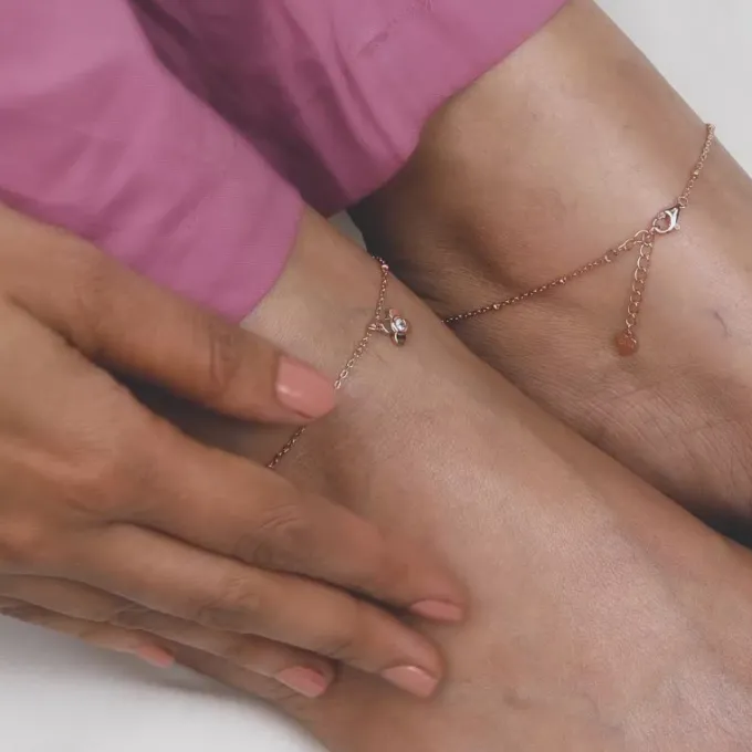 Rose Gold Zircon Clover Charm Anklet