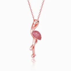 Rose Gold Zircon Flamingo Pendant with Link Chain