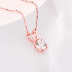 Rose Gold Zircon Pendant with Link Chain