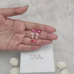 Rose Gold Zircon Pink Flower Drop Danglers