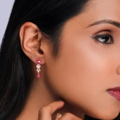 Rose Gold Zircon Pink Flower Drop Danglers