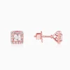Rose Gold Zircon Square Halo Earrings