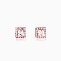 Rose Gold Zircon Square Halo Earrings