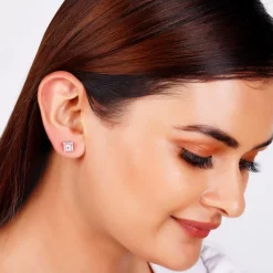 Rose Gold Zircon Square Halo Earrings