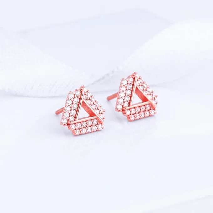Rose Gold Zircon Triangle Stud Earrings